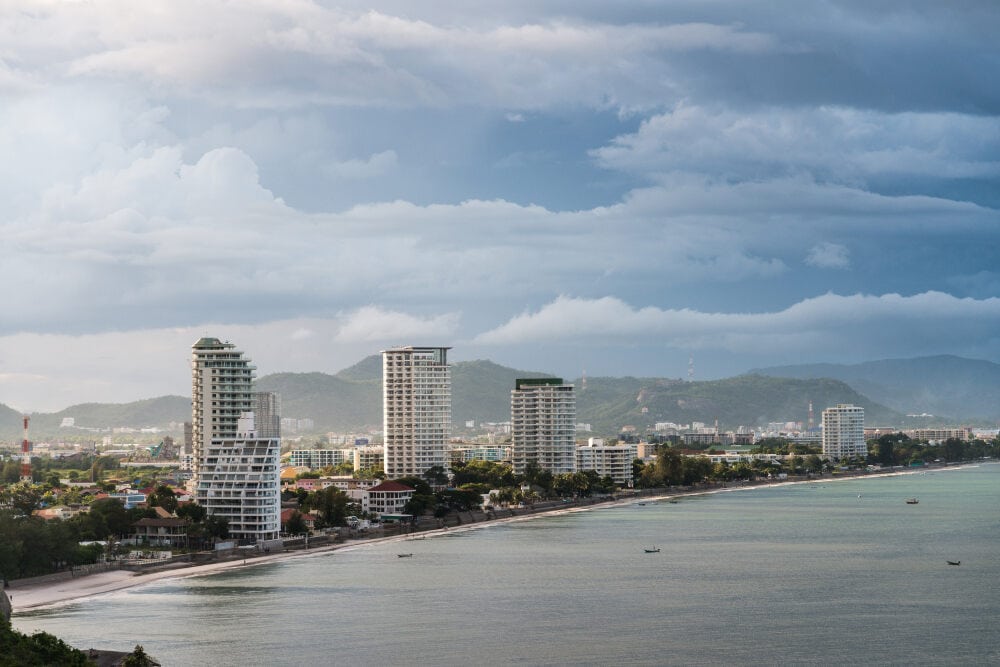 A row of hotels and beachfront condos in Hua Hin.